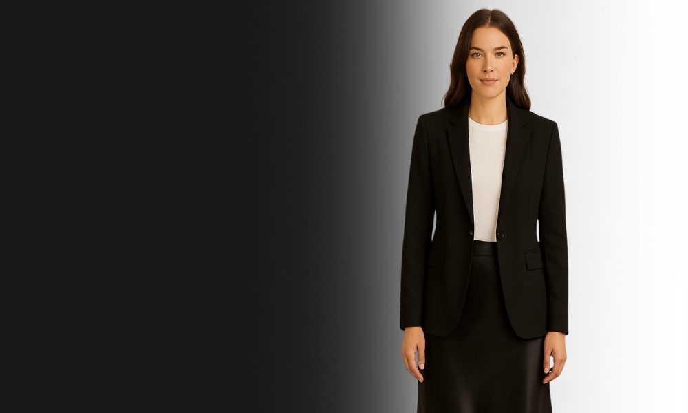 Blejzer i basic majica uz satensku suknju daju brz, čist i poslovno dnevni stil