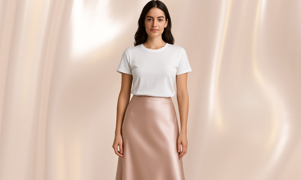 Satenska suknja i basic majica